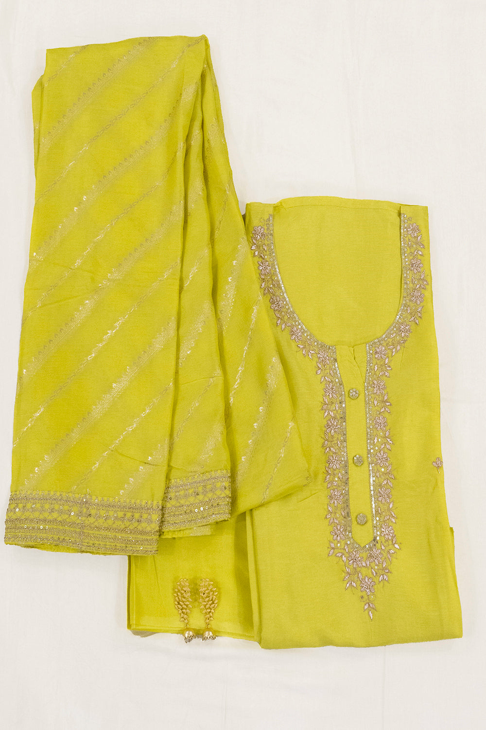 Yellow Pure Crepe Kurta With Dupatta And Bottoms