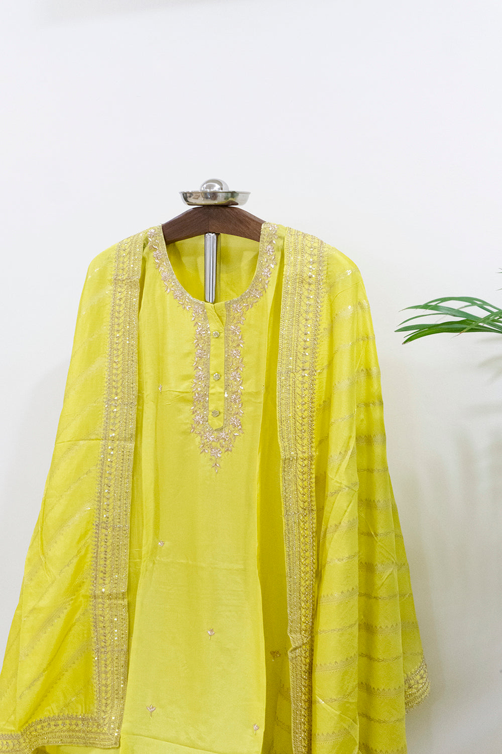 Yellow Pure Crepe Kurta With Dupatta And Bottoms