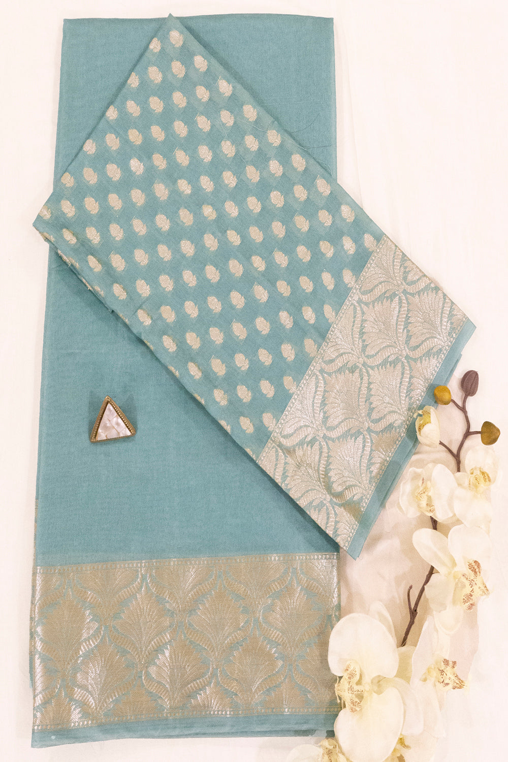 'Zeenat' Blue Pure Banarasi Silk Handloom Saree