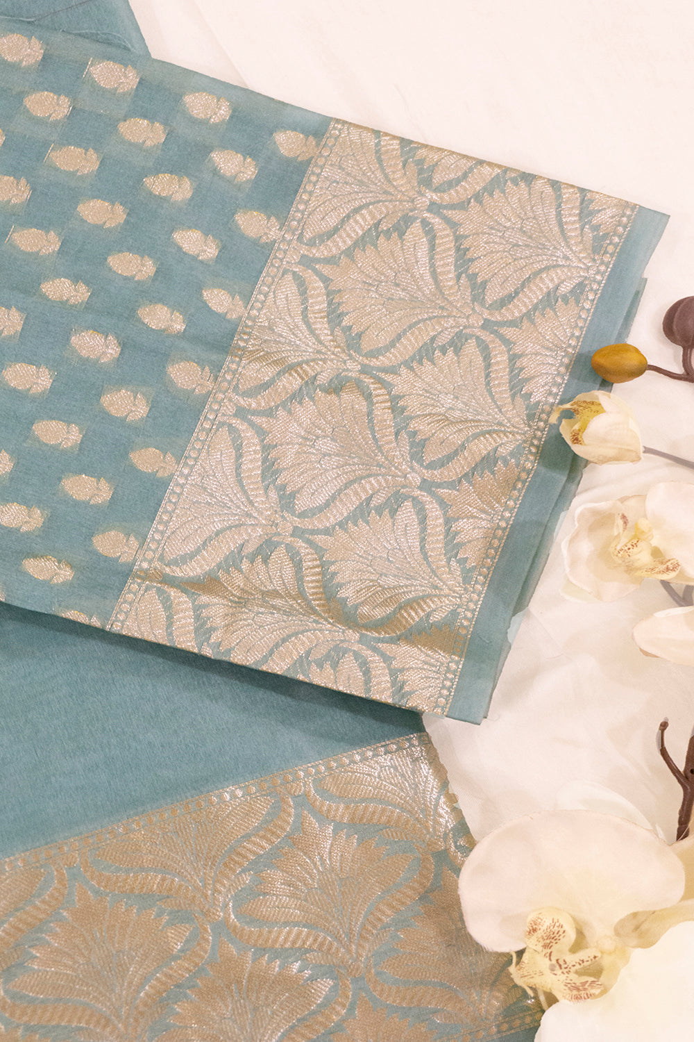 'Zeenat' Blue Pure Banarasi Silk Handloom Saree