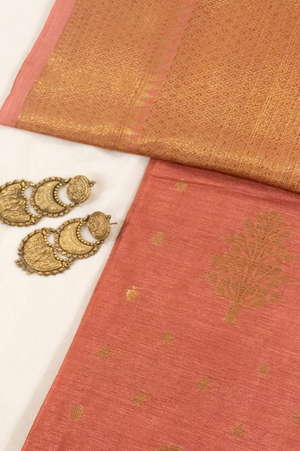 'Lakshmi' Rose Gold Pure Banarasi Silk Handloom Saree