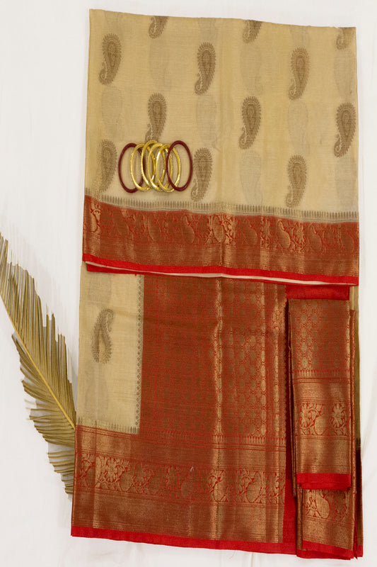 'Ganga' Off White Pure Banarasi Silk Handloom Saree