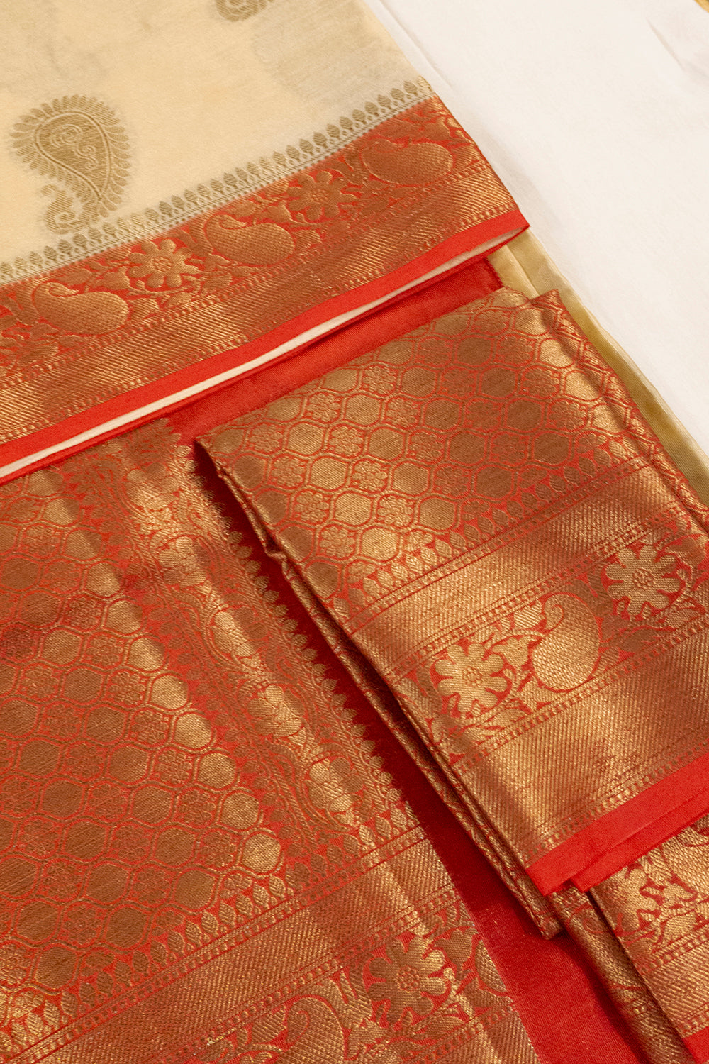 'Ganga' Off White Pure Banarasi Silk Handloom Saree